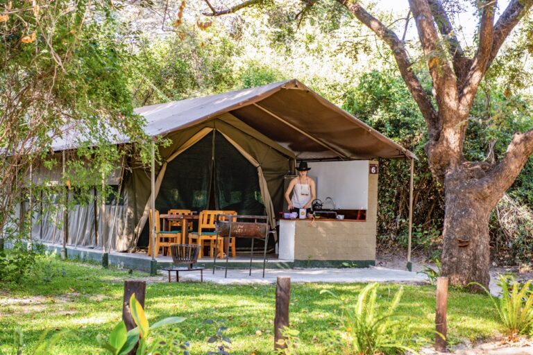 Self-catering safari tent exterior at this Zambezi River camp