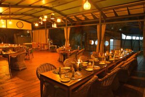 Candlelit dining room at Zambezi Mubala Lodge