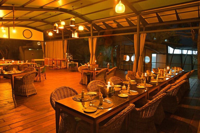 Candlelit dining room at Zambezi Mubala Lodge