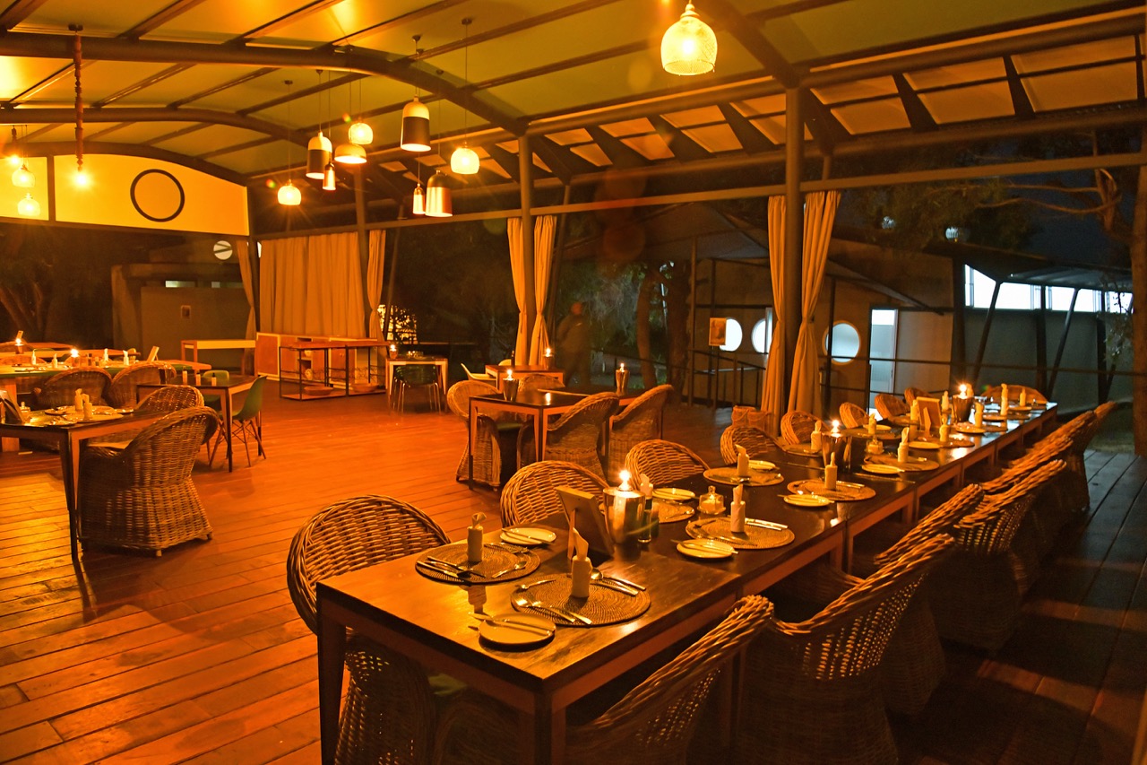 Candlelit dining room at Zambezi Mubala Lodge