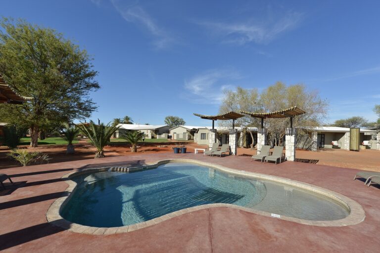 Kalahari Anib Lodge swimming pool and garden