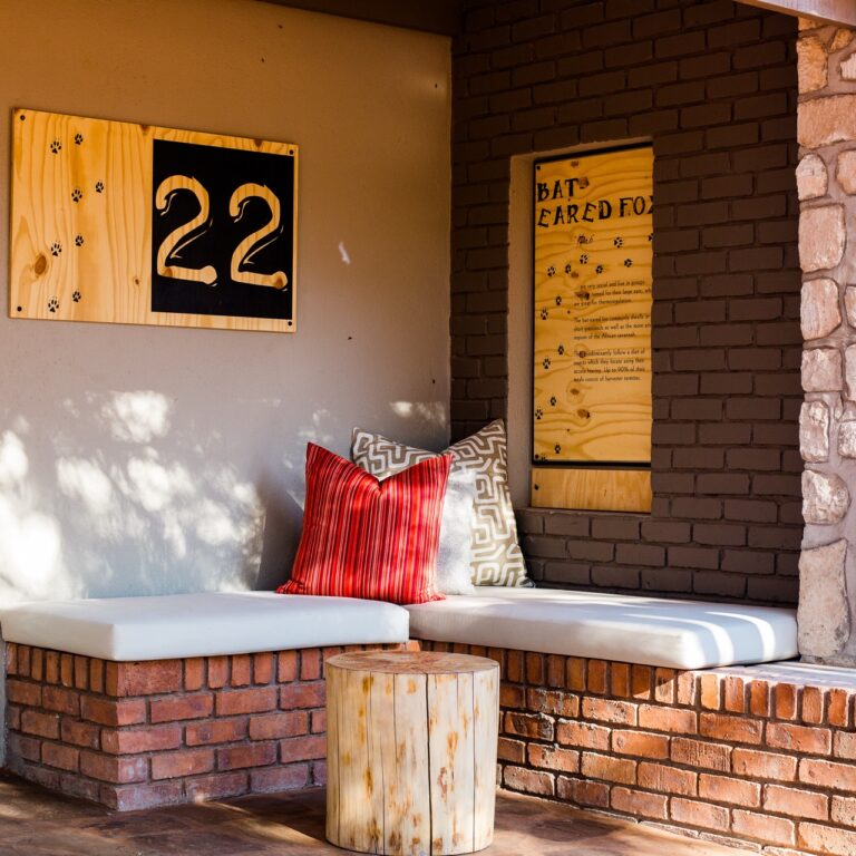 Shaded veranda seating at Kalahari Anib Lodge accommodation