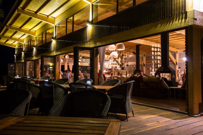 Covered outdoor dining area at Kalahari Anib Lodge