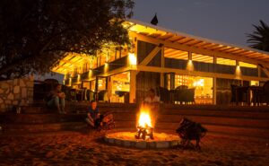 Campfire outside Kalahari Anib Lodge at night