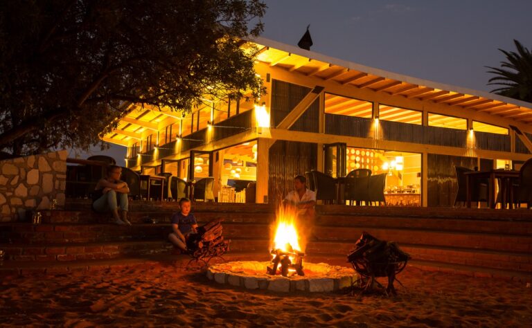 Campfire outside Kalahari Anib Lodge at night