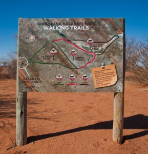 Marked walking trail map at Kalahari Anib Lodge