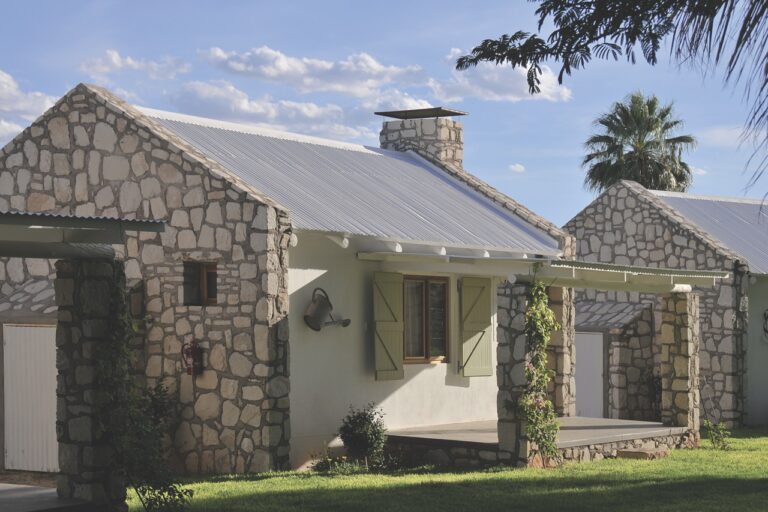 Stone bungalow exterior at Kalahari Farmhouse