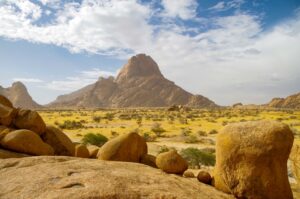 Spitzkoppe massif framed by sunlit granite boulders
