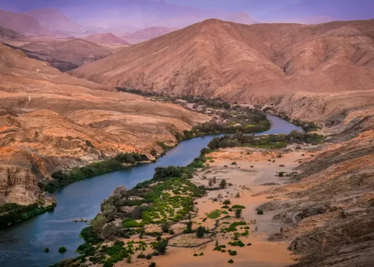 Kunene River winding through desert mountains on the Skeleton Coast Safari