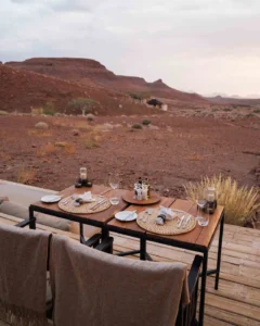 Outdoor dining table overlooking the Damaraland scenery