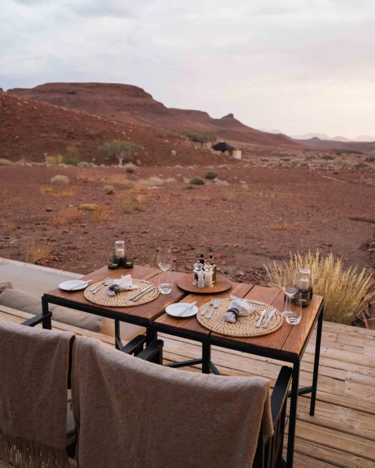 Outdoor dining table overlooking the Damaraland scenery