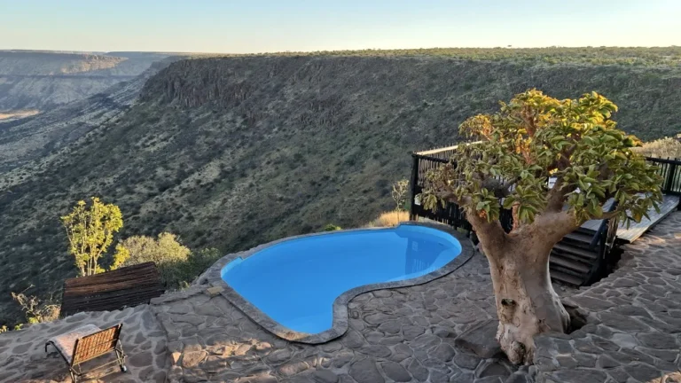 Grootberg Lodge swimming pool overlooking the Klip River Valley