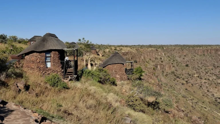 Stone chalet overlooking the landscape at Grootberg Lodge