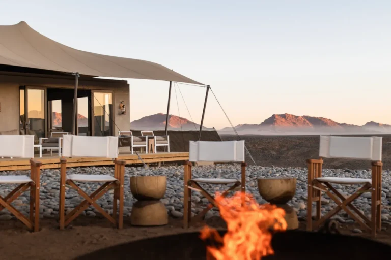 Fire pit beside the main deck at Kulala Desert Lodge